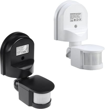 Maclean - Set van 2 stuks - bewegings- en schemersensor voor wandmontage, 180°, max. 1200W, zwart-wit, MCE25