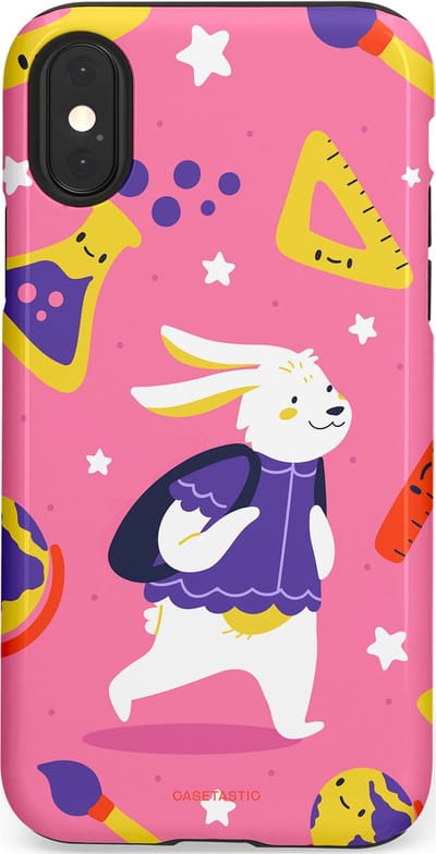 Casetastic hoesje geschikt voor Apple iPhone X / Apple iPhone XS - Dubbellaagse bescherming - Slimme konijnensprongen - Fashion Case - Koraal Geel Roze