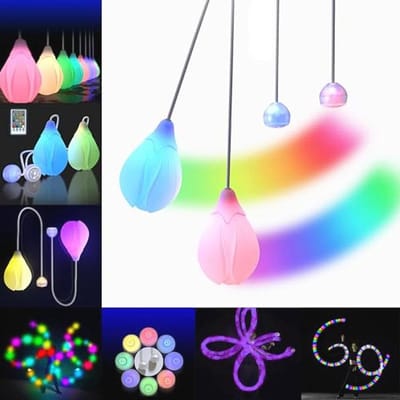LED Poi Balls Set of 2 - Flower Shaped USB Rechargeable POI Balls Set for Beginners and Professionals with Remote Control | Poi Juggling Balls for Kids and Adults | 1 Pair Glowing Lights
