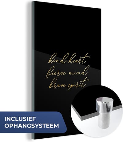 MuchoWow® Glasschilderij 40x60 cm - Schilderij acrylglas - Quote - Heart - Black and gold - Foto op glas - Schilderijen