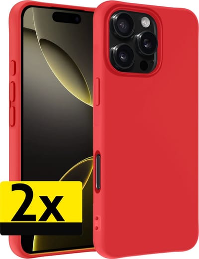 Hoesje - 2 Stuks - Geschikt voor Apple iPhone 16 Pro - Sterk & Shockproof - Case Siliconen - Back Cover - Telefoon Hoes - Telefoonhoesjes - Rood