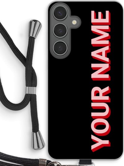 Gepersonaliseerd - Case Company® - Hoesje met koord geschikt voor Samsung Galaxy S24 Plus hoesje met Koord - Namecase - Telefoonhoesje met Zwart Koord - Bescherming aan alle Kanten en Over de Schermrand