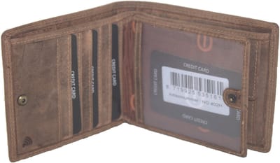 Oi Hunter bruine lederen billfold veel pasjes / platte heren portemonnee met pasjes verticaal / ruime maar dunne herenbeurs / RFID safe / bruin leer / 402H