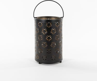 Anna Collection Led sfeer lantaarn - zwart met sterren - B12 x H19 cm - voor buiten - tuin lantaarns