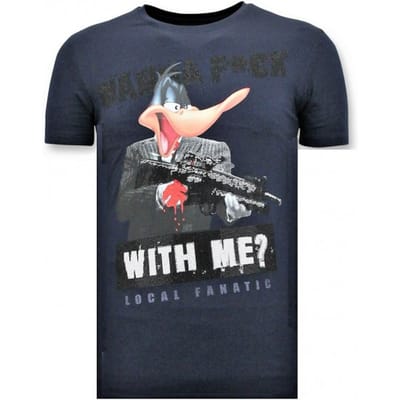 Heren T shirt met Print - Shooting Duck Gun - Blauw