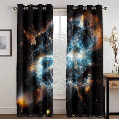 Blauw Paars Melkweg Raamgordijnen, Links en Rechts Dubbele Opening, Ruimte Planeet Sterren Lichtfilterende Gordijnen voor Slaapkamer W60H60(CM)x2pcs&Rod Pocket gray