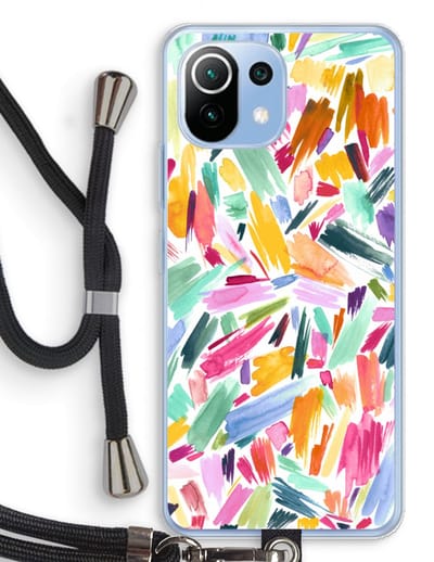 Case Company® - Hoesje met koord geschikt voor Xiaomi Mi 11 Lite hoesje met Koord - Watercolor Brushstrokes - Telefoonhoesje met Zwart Koord - Bescherming aan alle Kanten en Over de Schermrand