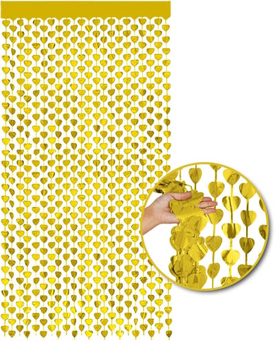 LUQ – Foliegordijn Hartjes – Goud – Luxe Romantische Valentijn Decoratie – Valentine Versiering – Franjes Gordijn