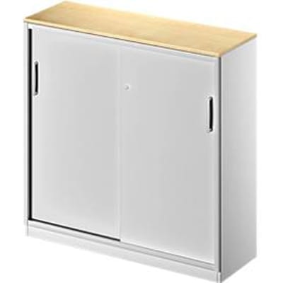 Schäfer Shop  Genius Schuifdeurkast TETRIS SOLID, 3 ordnerhoogten, B 1200 x H 1170 mm, middenwand, 19 mm afdekplaat, esdoorn/blank aluminium