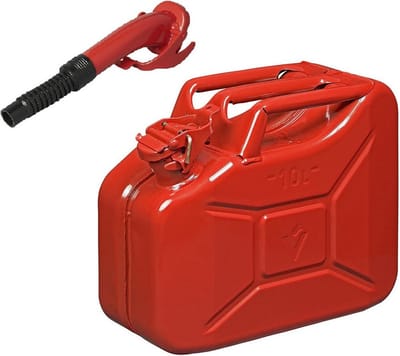 Proplus Metalen jerrycan - rood - voor brandstof - 10 liter - incl. schenktuit van 24 cm - 29 x 19 x 35 cm