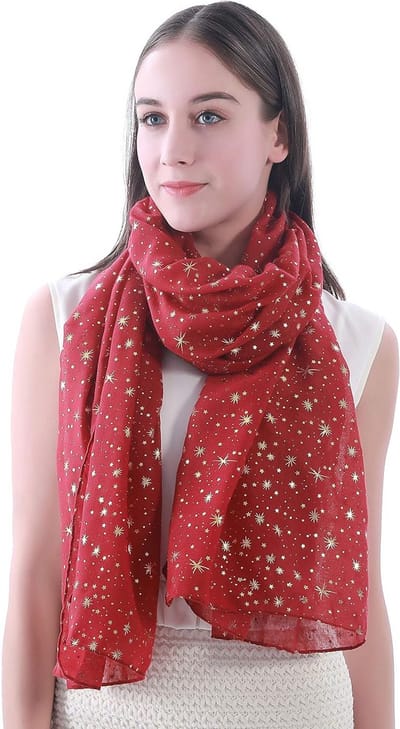 Dames Sjaal met Glitters en Sterrenprint - Lichtgewicht Foulard voor Feest en Cadeau