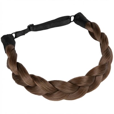 Middelbruine gevlochten haarband dames – elastische haarband met vlecht van synthetisch haar – natuurlijke look haar accessoire