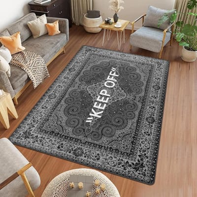 Moderne Minimalistische 'KEEP OFF' Tapijtmat Zwart Wit Grijs Textuur Perzisch Patroon Woonkamer Artistiek Huisdecoratie Kleed 40x60cm gray