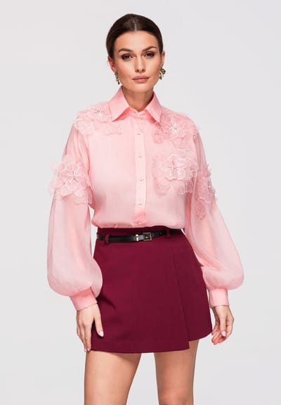 OMBRE Overhemd - Loose Fit - Lange Mouw - Knopen Roze M
