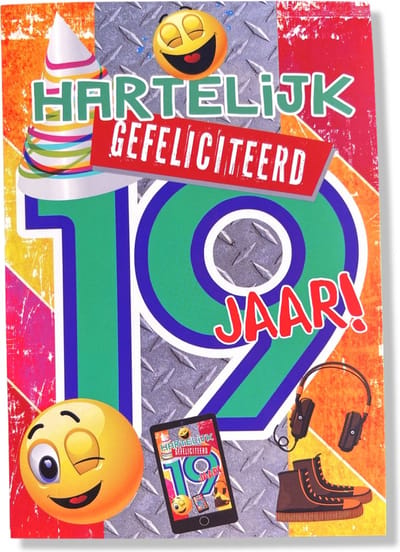 Hoera 19 Jaar! Luxe verjaardagskaart - 12x17cm - Gevouwen Wenskaart inclusief envelop - Leeftijdkaart