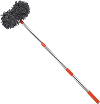Autowasborstel Lange Steel - Wasborstel Auto - Auto Grondig Reinigen - 360 Graden Draaibaar - 80-135 cm - Grijs