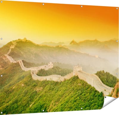 Gards Tuinposter Chinese Muur bij Zonsopgang - 150x120 cm - Tuindoek - Tuindecoratie - Wanddecoratie buiten - Tuinschilderij