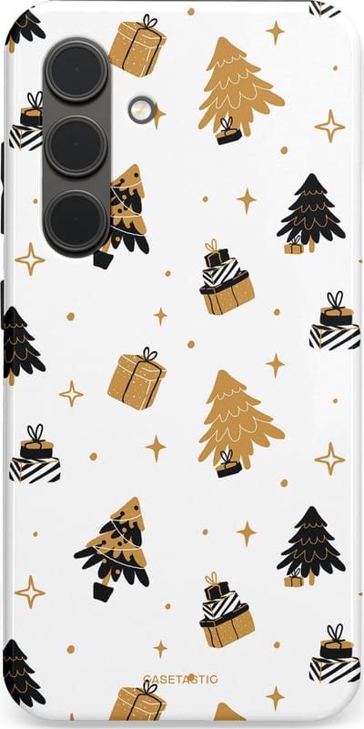 Casetastic hoesje geschikt voor Samsung Galaxy S24 - Dubbellaagse bescherming - Kerst met Cadeautjes - Fashion Case - Wit Beige Donkergrijs
