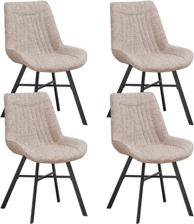Dimehouse Set van 4 Eetkamerstoelen Jada Chenille Stof Beige - Zonder Armleuningen - Chenille - Modern