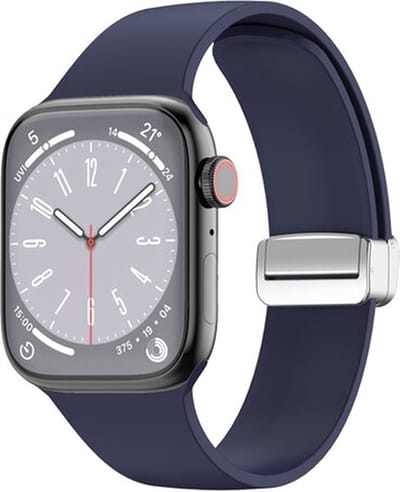 By Qubix - Geschikt voor Apple Watch bandje - Siliconen bandje - Folding Buckle - Donkerblauw - Geschikt voor Apple Watch 44mm / 45mm / 46mm / 49mm (Ultra 1,2 en 3) - siliconen sport bandje - smartwatchbandje