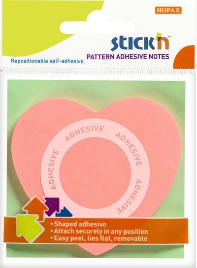 Stick'n Hartvormig Memoblok - 360 Graden Lijmrand - 70x70mm - Neon Roze - 50 Stuks