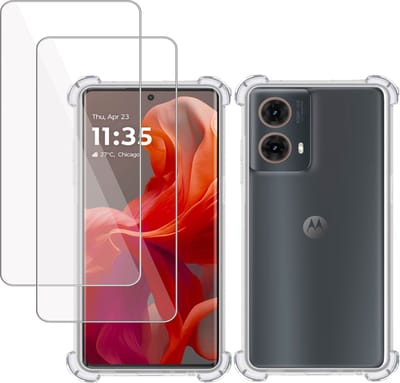 Hoesje + 2x Screenprotector geschikt voor Motorola Moto G85 – Tempered Glass - Extreme Shock Case Transparant