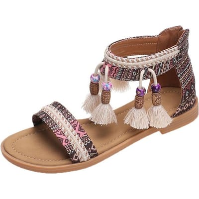 Damesschoenen Franje Flats Sandalen Rits Zomer Nieuwe Mode Strand Boheemse Schoenen Casual Sandalen Sport Wandelen Mujer Zapatos 42 beige
