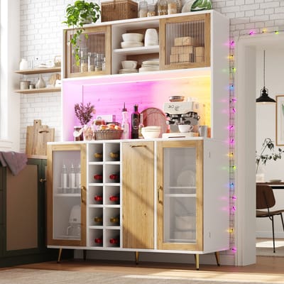 MODENUIT Buffetkast - Ledverlichting, Wijnrek En Stopcontact - Voor Keuken En Woonkamer - MDF - Wit - 120x40x170 Cm
