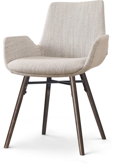 Nolon Nena-Eef Eetkamerstoel Beige Gemêleerd - Armleuningen - Stof - Houten Poten - Walnoot - Lage Armleuning - Design - Scandinavisch - Comfortabel