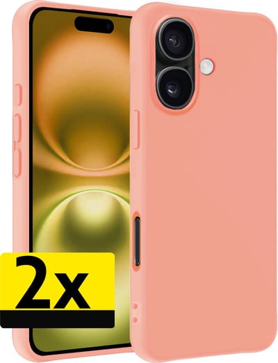 Hoesje - 2 Stuks - Geschikt voor Apple iPhone 16 - Sterk & Shockproof - Case Siliconen - Back Cover - Telefoon Hoes - Telefoonhoesjes - Perzik