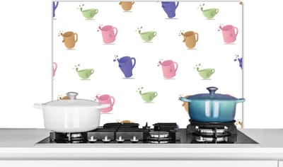 Spatscherm keuken 80x55 cm - Kookplaat achterwand Patronen - Thee - Theekop - Muurbeschermer - Spatwand fornuis - Hoogwaardig aluminium