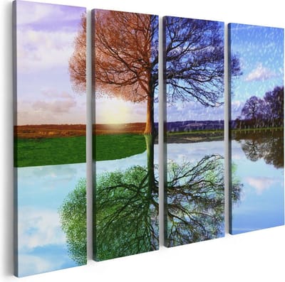 Artaza Canvas Schilderij Vierluik Vier Seizoenen Boom - 80x60 - Foto Op Canvas - Canvas Print