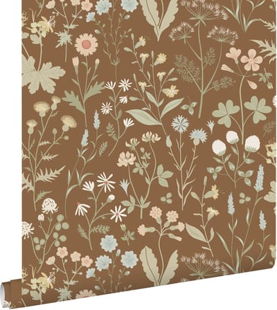 ESTAhome behang veldbloemen beige bruin - 50 x 900 cm - 139695