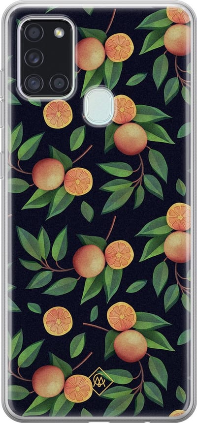Casimoda® hoesje - Geschikt voor Samsung A21s - Fruit / Sinaasappel - Backcover - Siliconen/TPU - Zwart