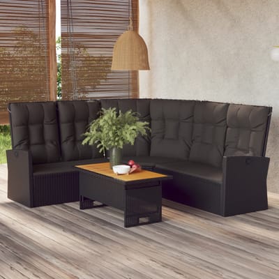 vidaXL - 2-delige - Loungeset - met - kussens - poly - rattan - zwart