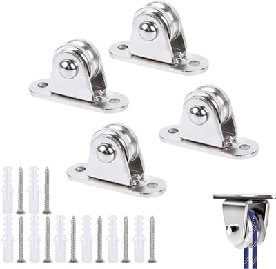Dubbele lagers pulleys voor touwen, met 8 schroeven en 8 kunststof bushings, set van 4 stuks voor zware belasting