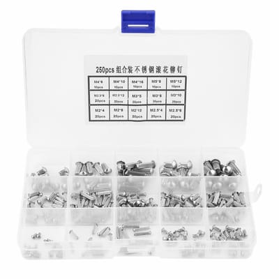 Dailygoods- Klinknagels 250 stuks - Roestvrij Staal - Assortiment M2-M5 - Duurzaam - Gekartelde Shank - Praktische Opberging - Klinknagelset