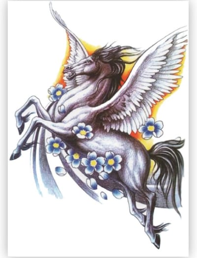 Temporary Tattoo Pegasus/Eenhoorn/Fantasie (A5 formaat) [Neptattoo - Tijdelijke tatoeage - Nep Fake Tattoos - Water Overdraagbare Sticker Henna - Glitter Tattoo Set - Plak Tattoos - Nep Tatoeage - Festival Tattoes]