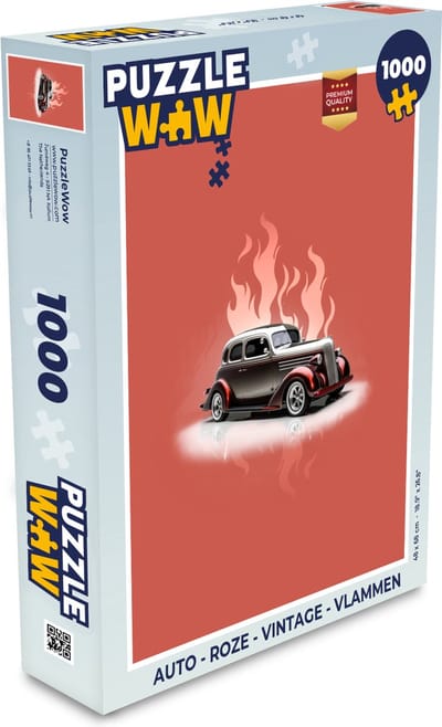Puzzel Auto - Roze - Vintage - Vlammen - Legpuzzel - Puzzel 1000 stukjes volwassenen