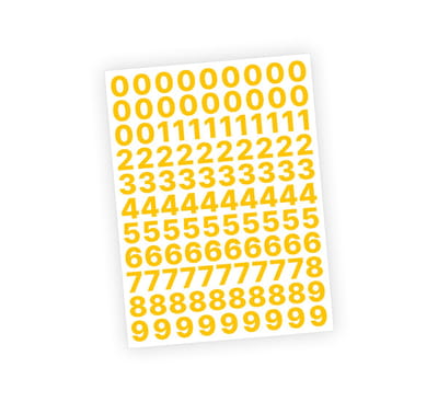 Cijfer stickers / Plaknummers - Stickervel Set - Geel - 2cm hoog - Geschikt voor binnen en buiten - Standaard lettertype - Glans