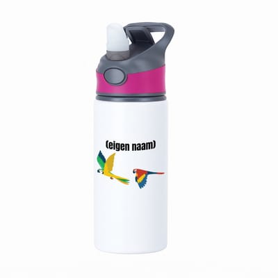 Hacebo® - 2 vliegende papegaaien waterfles met rietje roze - Papegaai - papegaai liefhebbers - met eigen naam - Papegaai spullen - Gepersonaliseerd - water fles - 650ML