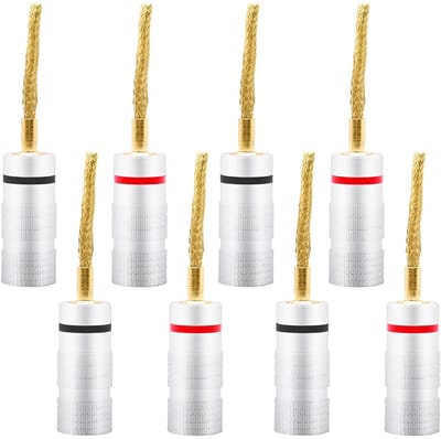8x Flexibele Banaanstekkers 2mm Goud Verguld zonder Soldeer voor Versterker en Luidsprekerkabels