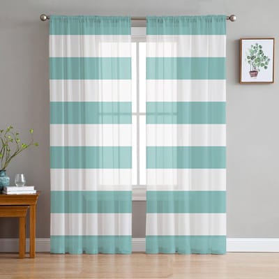 Aquarel Witte Streep Transparante Gordijnen voor Woonkamerdecoratie Raamgordijnen voor Keuken Tule Voile Organza Gordijnen W135 x H160cm x1