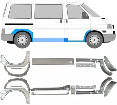 Reparatie dorpel + voorste spatbord + achterste spatbord voor Volkswagen Transporter T4 90-03