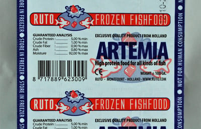 Ruto Artemia diepvriesvoer 100 gram | 20 bloks blisterverpakking zonder kartonnen omdoos Diepvries