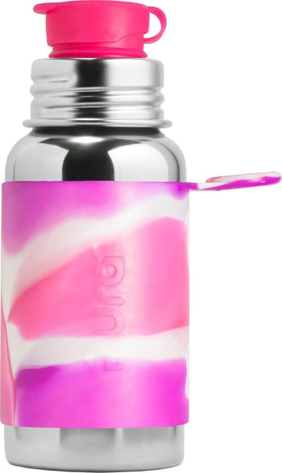 Pura Sportfles 550 ml - Drinkfles - Bidon - Plasticvrij - Roest Niet - Vaatwasserbestendig - Inclusief Sportsleeve en Sportdop - Top is Verwisselbaar - Veelzijdig - Roze Swirl