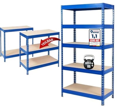 Zwaar Belasting Opbergrek - Multifunctioneel en Stabiel voor Thuis en Kantoor - Tot 1250 kg Laadvermogen - Snelle Montage 220 x 90 x 45 cm