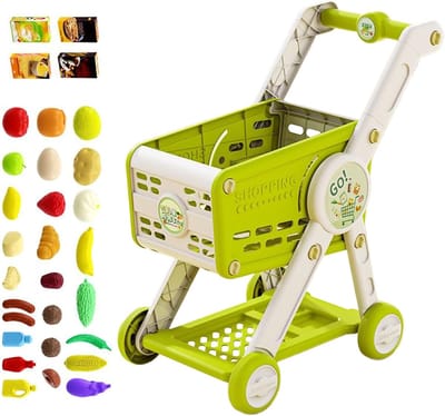 Kinderwinkelwagentje - Speelgoed boodschappentas - Fantasie rollenspel - Inclusief 30 accessoires - 44.8x28x54cm - Groen