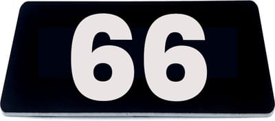Nummerplaatje 66 - 80 x 50 x 1,6 mm - Zwart/wit - incl. 3M-tape | Nummerbordje - Deur en kamernummer - brievenbusnummers - Gratis verzending - 5 jaar garantie