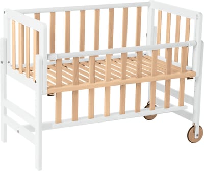 Geuther Co-Sleeper, Aanschuifbed, Wieg - Met Wielen - 45x90 cm - Babybedje tot 9 kg - Massief beukenhout - Eco/Wit